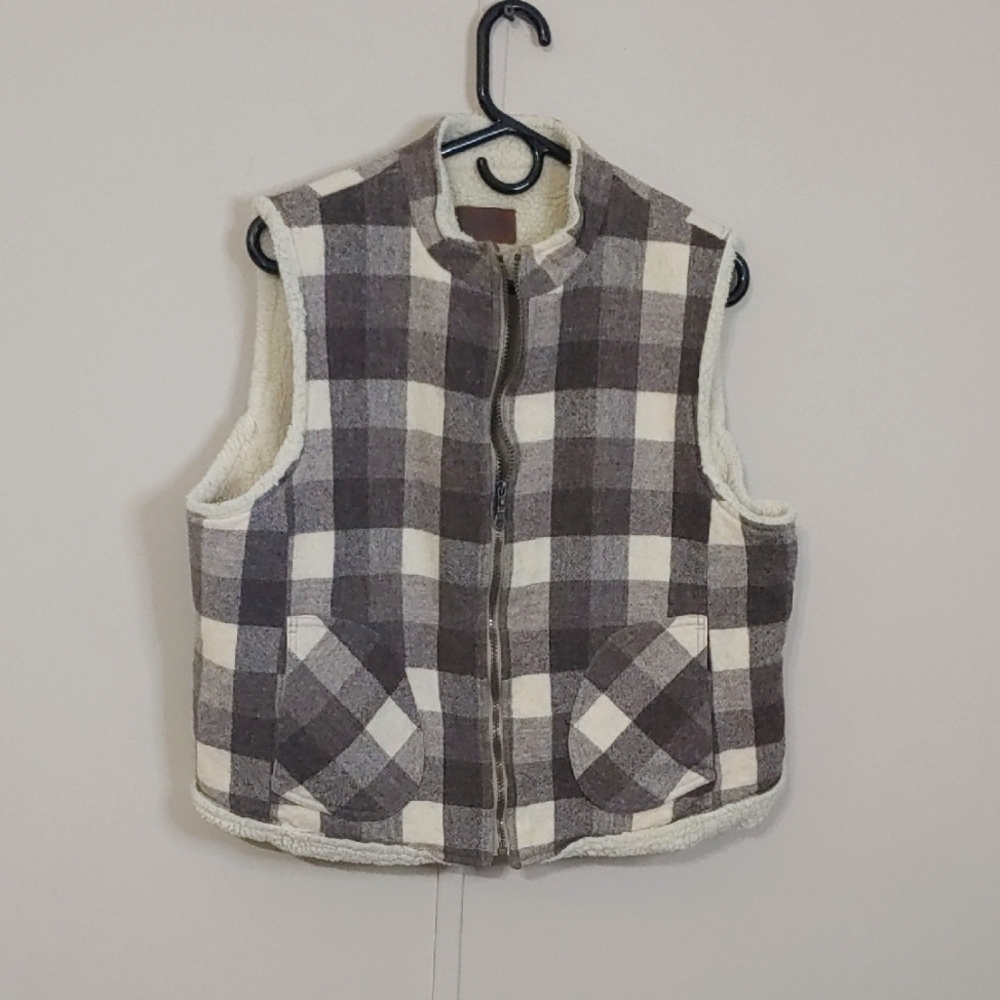 Pendleton Buffalo Plaid Women's Brown Sherpa Lined Wool Vest Size XL